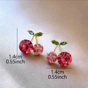 Elegant Pink and Green Crystal Cherry Earrings thumbnail 5