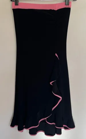 Vintage Y2K‎ Capricho Black Pink Strapless Ruffle Midi Tube Dress Size Medium thumbnail 1