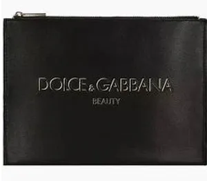Dolce & Gabbana Beauty Pouch Clutch Logo Makeup Bag Women's Black Gold New thumbnail 1