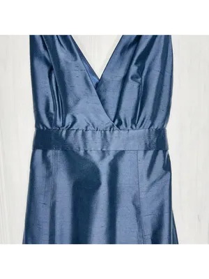 Jenny Yoo Silk Chiffon Navy Blue Gown Formal Evening Dress Sleeveless Sz 0 thumbnail 4