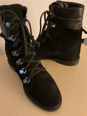 Aquatalia women black leather suede hiking combat boots US 9 thumbnail 2