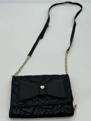 Betsey Johnson Black Vegan Leather Shoulder Bag organized Like a Wallet on Chain thumbnail 2