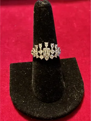 Silver Tone Baguette and Pear Cut CZ Marquise Tiara Statement Ring thumbnail 2