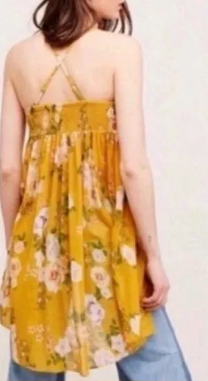 Free People Boho Mirage Yellow Floral Print Hi-Low Tunic Top S thumbnail 1