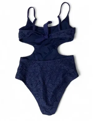Aerie Crochet Scoop One-Piece Cut Out Cheeky Swimsuit Navy Blue Size Large thumbnail 3