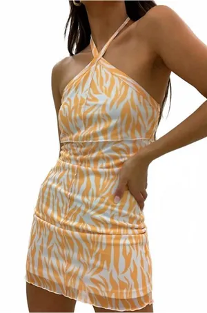 Animal Print Halter Dress Orange thumbnail 1