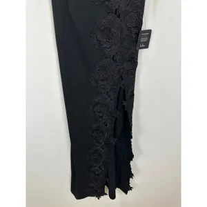 Lulus Elegant Mood Black 3D Floral Applique Strapless Maxi Dress Formal S NWT thumbnail 7