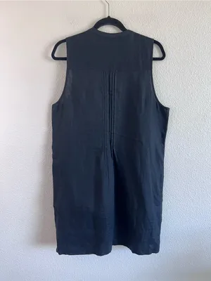 Quince Women's 100% European Linen‎ Sleeveless Swing Dress Black Pleated Summer thumbnail 4