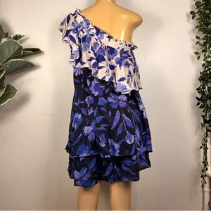 New Anthropologie Floral One Shoulder Mini Dress Sz M Cotton Lightweight thumbnail 4