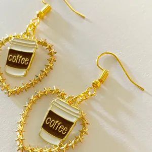 Handmade Coffee Lover Heart Dangle Earrings NEW thumbnail 2