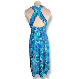 90s‎ All That Jazz Floral Maxi Dress Open Cross Back Blue Green Romantic Fairy thumbnail 8