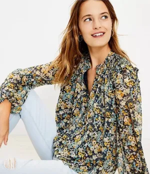 Loft Floral Smocked Blouse •Small thumbnail 1