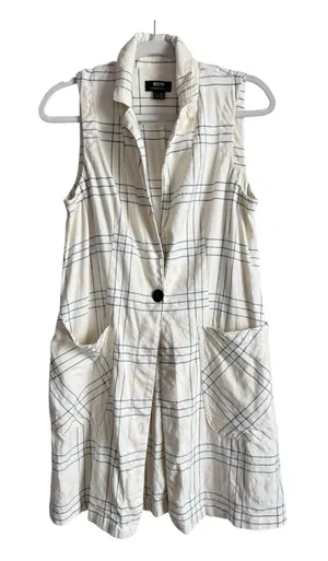 Maeve Anthropologie Long Linen Plaid Duster Vest Ivory Windowpane Academia‎ Sz 4 thumbnail 1