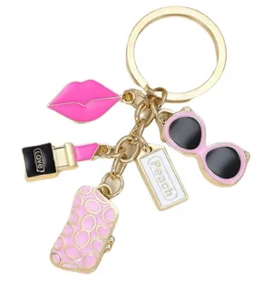 New Lipstick w/Sunglasses Fashion Keychain/Bag Charm Pink w/Gold thumbnail 1