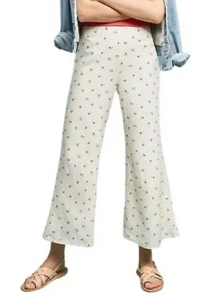 Anthropologie Feather Bone Wide Leg Talise Pants 4 Cream‎ Red Fruit Print Crop thumbnail 1
