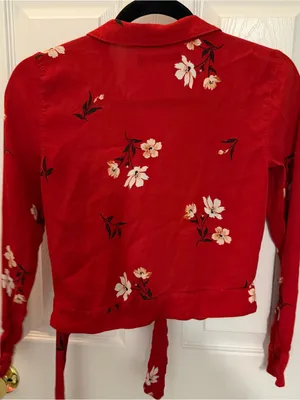 Abercrombie & Fitch Red Floral Wrap Top Size XXS thumbnail 7