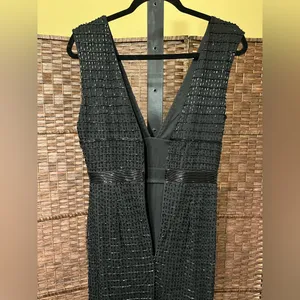 Mac Duggal 5625 Black Beaded Cap Sleeve V Neck Column Evening Gown Dres - Size 4 thumbnail 5