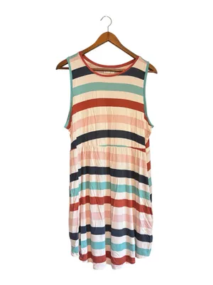 Maurices Plus Size 24/7 White Teal Striped Empire Waist Mini Dress with Pockets thumbnail 2