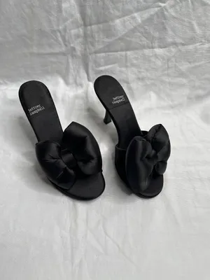 Jeffrey Campbell Black Satin Bow Peeptoe Heels Womens Size 7.5 thumbnail 2