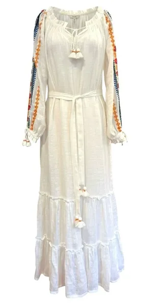 Tory Burch Embroidered Peasant Maxi Dress Cover-up On or Off Shoulder Small thumbnail 1