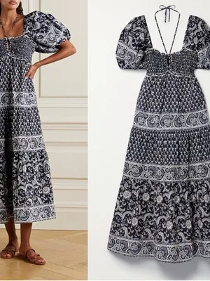 Sea NY Jasper Tiered Maxi Poplin Cotton Dress Puff Sleeve Square Neck Size Large thumbnail 10