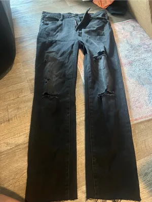 Risen Black Distressed Straight-Leg Jeans size 30 thumbnail 2