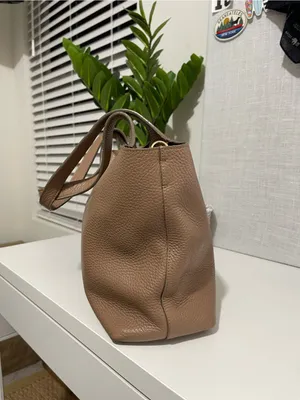 CUYANA 13” system tote bag purse Minimalist Taupe Leather cappuccino brown thumbnail 6