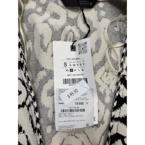Zara Black White Boho Vest Small Ikat Pattern Tie Waist Statement Layer Festival thumbnail 3