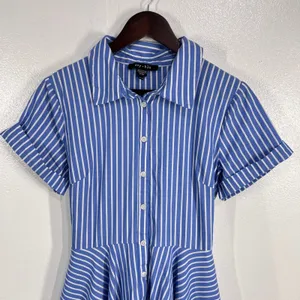 Ivy + Blu Striped‎ Shirt Dress Fit & Flare handkerchief hem Cotton Blue White 10 thumbnail 8