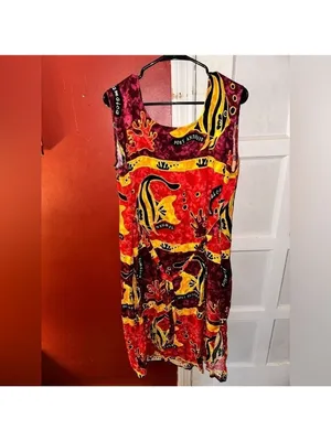 Dunn’s River Falls Jamaica Ocean Fish Sea Life Red Sleeveless Maxi Dress Vintage thumbnail 5