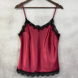 Satin Lace Trim Cami Tank‎ Top Women Large Red Black Coquette Romantic Goth Y2K thumbnail 11