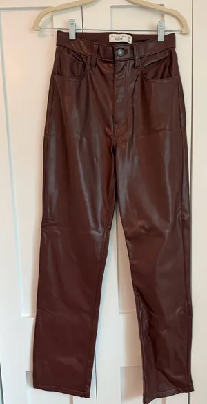 Abercrombie Black Leather Straight Pants Vegan 90s Ultra High-Rise thumbnail 1