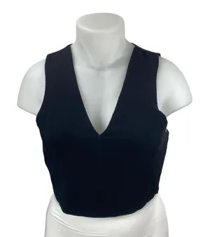 Aritzia Wilfred Dauphine Women's Black Deep V Neck Sleeveless Crop Tank Top Sz L thumbnail 1