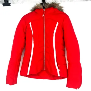 Eddie Bauer 550 Down Puffer Jacket Womens M Red Fur Hood Winter Ski Coat thumbnail 1