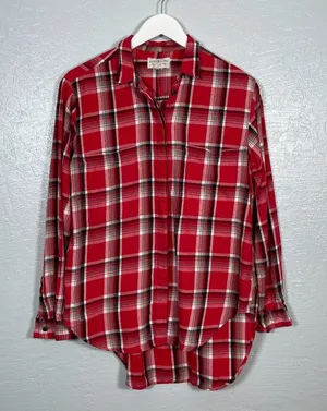 Denim & Supply Ralph Lauren Women M Red Black White Plaid Flannel Shirt Boho thumbnail 1