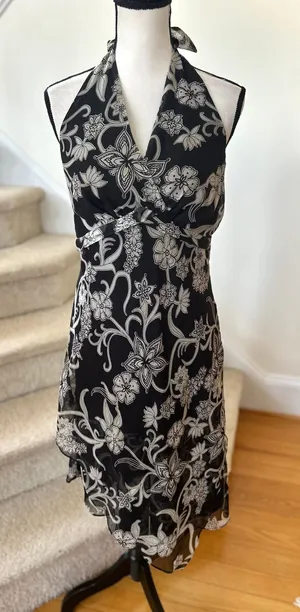 Vintage Y2K Fairy Whimsygoth Boho Black Grey Floral Halter Babydoll Slip Dress thumbnail 1