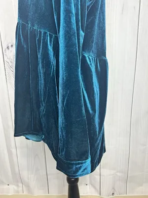 Umgee Teal Velvet Button Up Shirt Sz M Babydoll Western Yoke Long Sleeve thumbnail 6