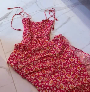 Zara floral Hawaiian tropical print long midi dress thumbnail 1