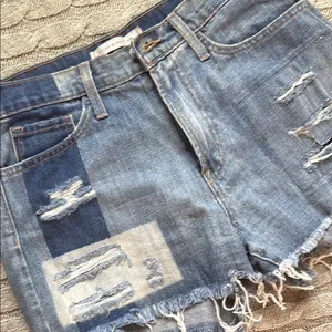 Vervet Flying Monkey Blue High-Waisted Jean Shorts with Frayed Hem thumbnail 3
