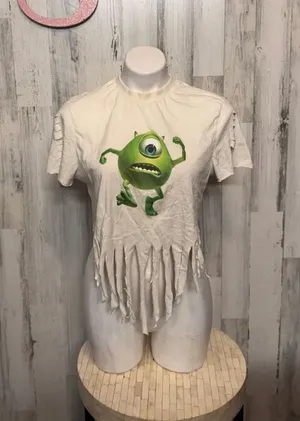 Pixar Mike Wazowski Graphic Fringe Crop T-Shirt XS | Monsters Inc Disney Tee Y2K thumbnail 1