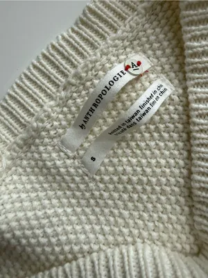 Anthropologie Cream V-neck Waffle Knit Cotton Oversized Pullover Sweater Small thumbnail 5