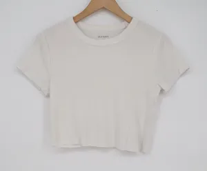 Old Navy Womens White Ribbed Knit Short Sleeve Crew Neck Crop Top Size M thumbnail 1