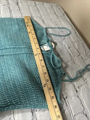 Olive + Oak Sz M Crochet Knit Mini Dress Marled Turquoise Tie Front Lined NWT thumbnail 8