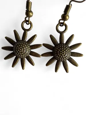 Handmade Antique Bronze Sunflower Dangle Earrings thumbnail 2
