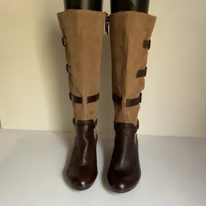 Vintage Buckle Knee High Boots Women's Leather Riding Boho Festival Sz 8 Retro thumbnail 3