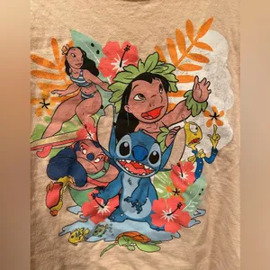 Disney Lilo and Stitch Nani Jamba Pleakly Surfing Hawaii Cropped tee sz L thumbnail 2