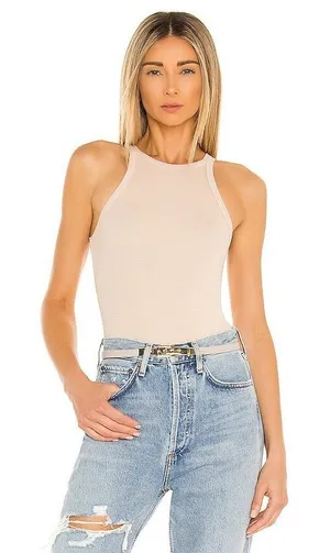 Agolde X Rianne Lightweight Ribbed Bodysuit in Latte Sz Small thumbnail 1