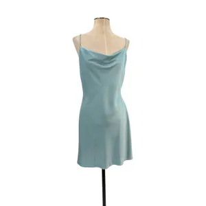 Alice + Olivia Harmony Drapey Slip Midi Dress Cowl Neck Satin Blue Size 8 thumbnail 3