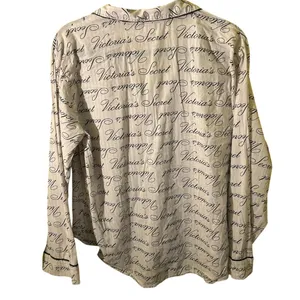 Victoria's Secret White Black Script Print Cotton Pajama Top Womens Medium thumbnail 2