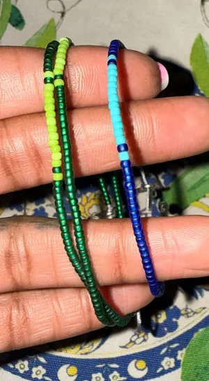 Handmade Blue and Green Seed Bead Bracelets thumbnail 1